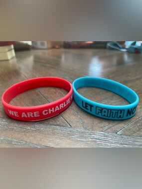 Charlie Kirk & Faith Silicone Wristbands Set Red Blue Inspirational Bracelets